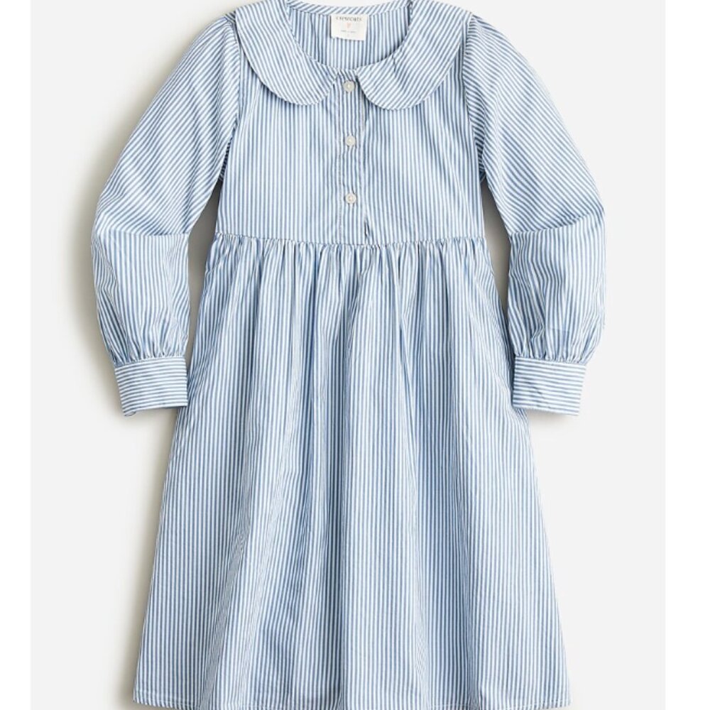 Peter pan collar long-sleeve shirt-dress in blue & white stripe